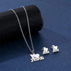 Alphabet Heart Necklace Earrings Set